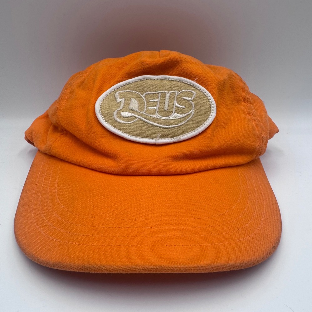 Deus Ex Machina Orange Snapback Hat Motorcycle Parts & Service Logo Cap